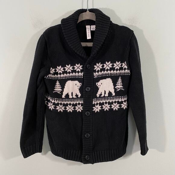 Janie & Jack Boy's Black Polar Bear Holiday Button Up Cardigan Size 4 - Picture 1 of 8
